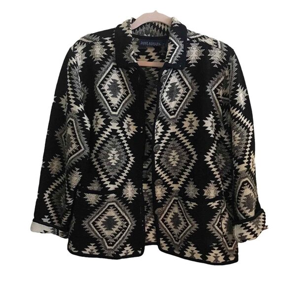 Jane Ashley Tapestry Jacket Southwestern Boho Aztec Geometric Womens Medium - Picture 1 of 7